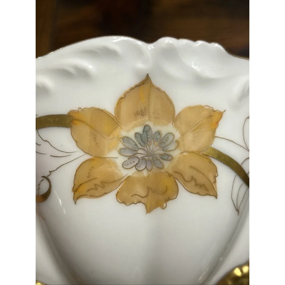 Antique T&V Limoges France Pickard Hand Painted‎ Berry Bowl Strainer Gold Gilt